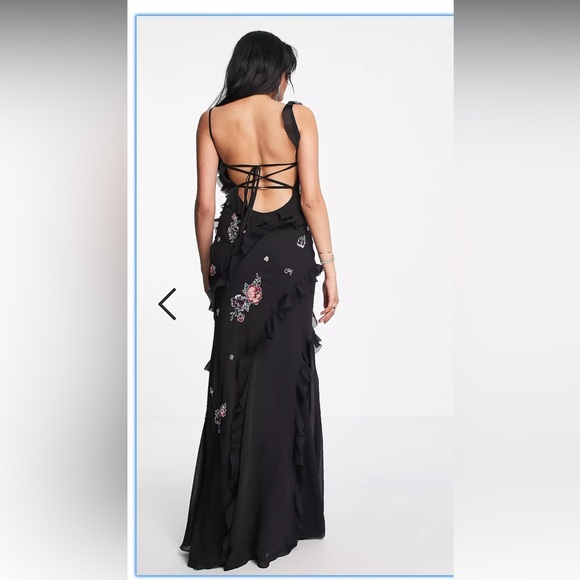 ASOS BLACK RUFFLE EMBELLISHED DRESS - Picture 2 of 3
